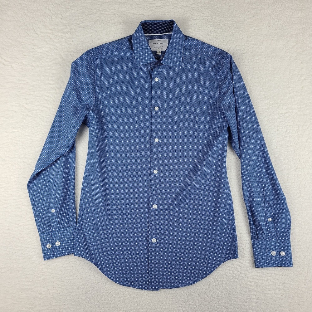 Construct Dress Shirt Mens Small Blue White Slim Cooling‎ Comfort 4 Way Stretch